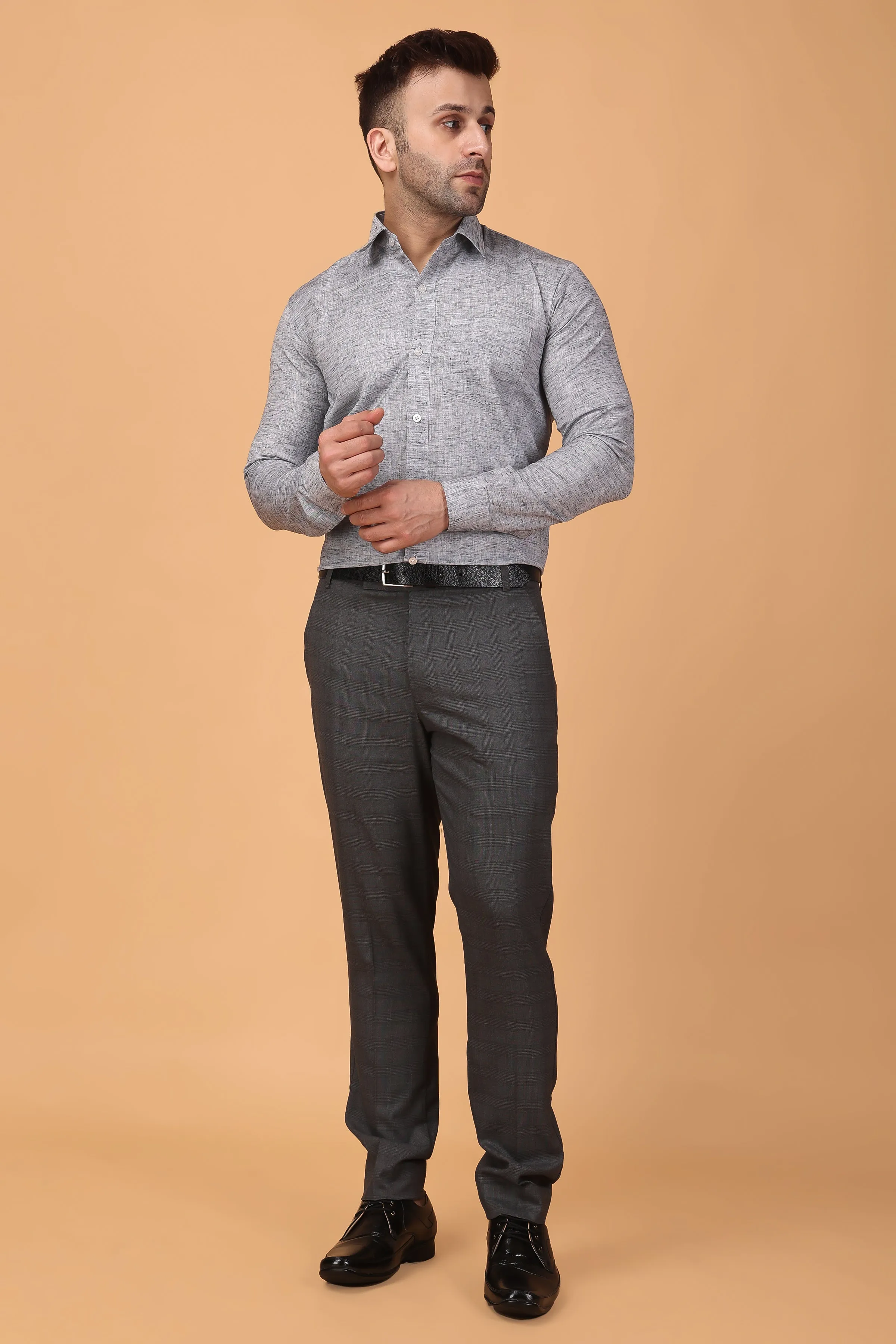 Charcoal Checked Formal Trousers