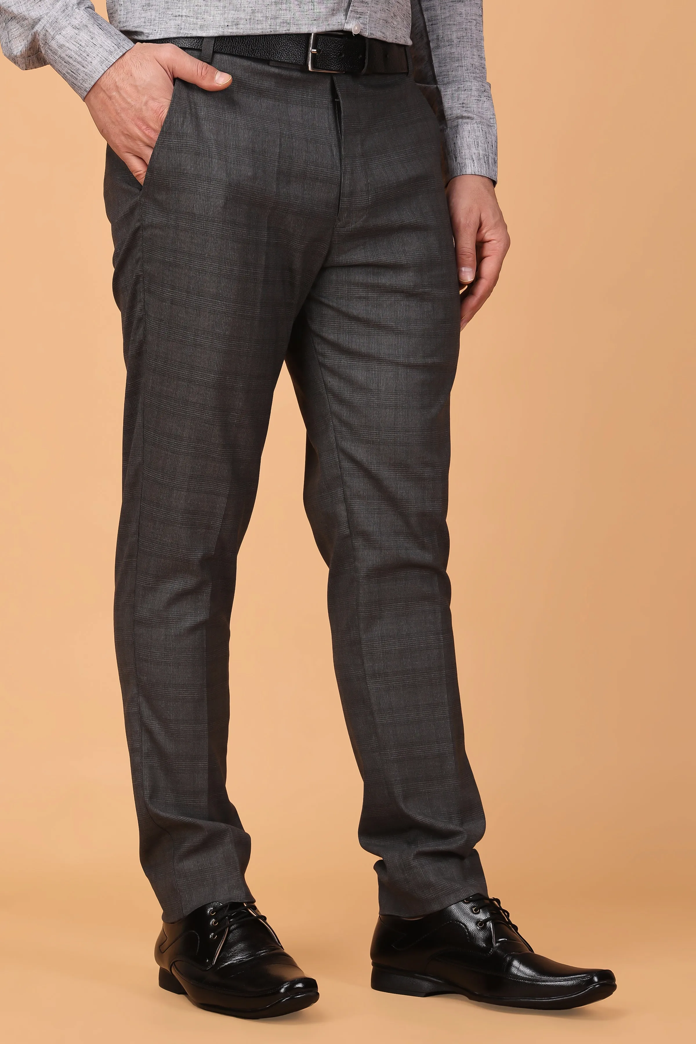 Charcoal Checked Formal Trousers