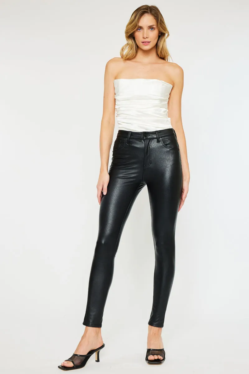 Cherry High Rise Faux Leather Super Skinny Jeans