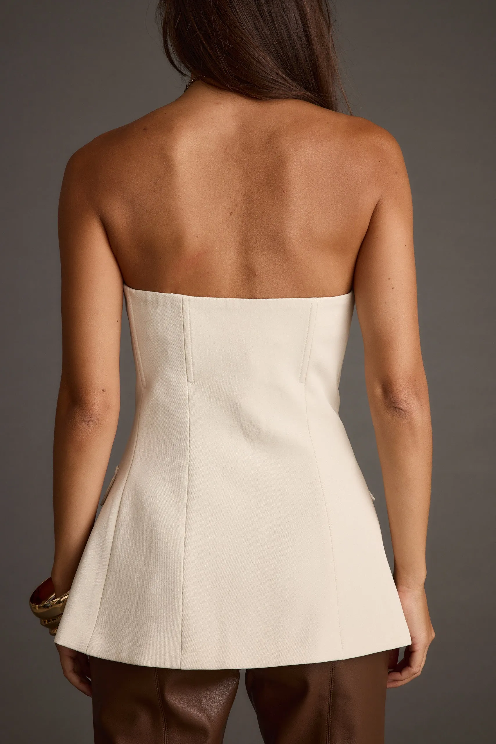 Chloe Natural Strapless Tailored Button Front Top