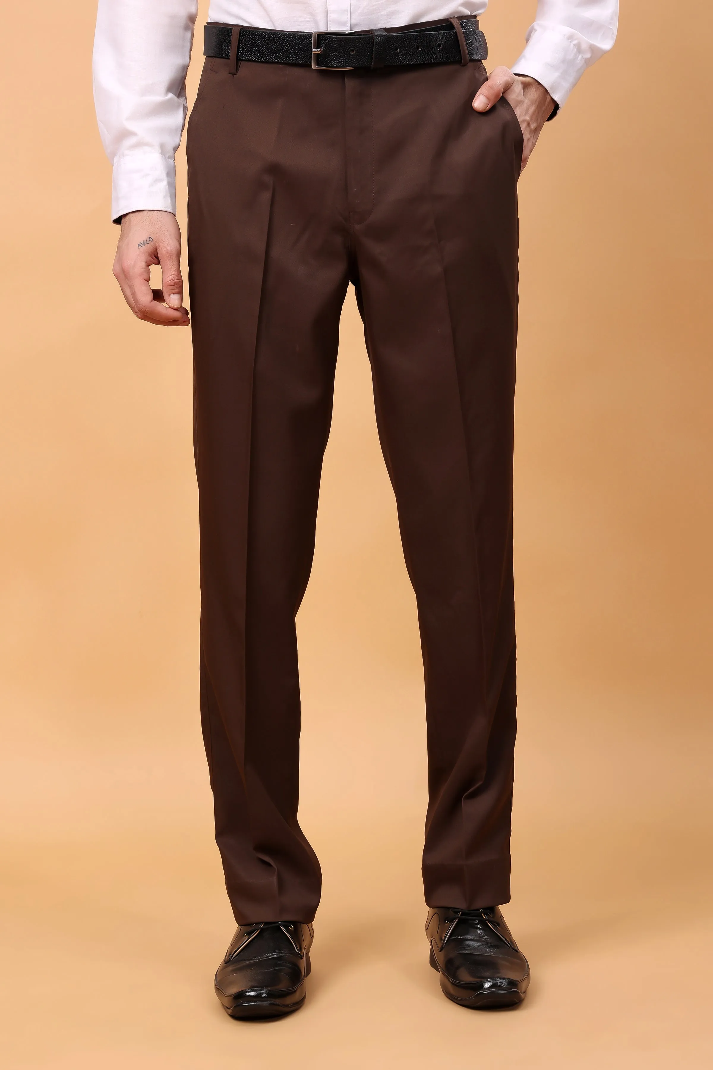 Cocoa Classic Solid Formal Trousers