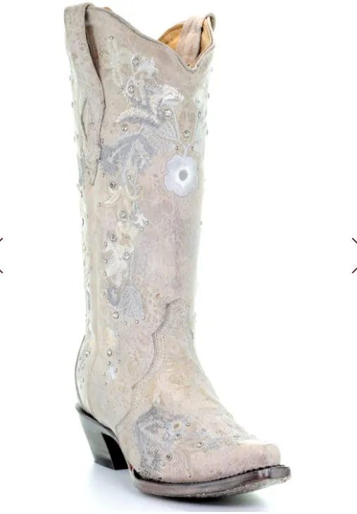 Corral Women's White Floral Embroidery & Crystals Boots