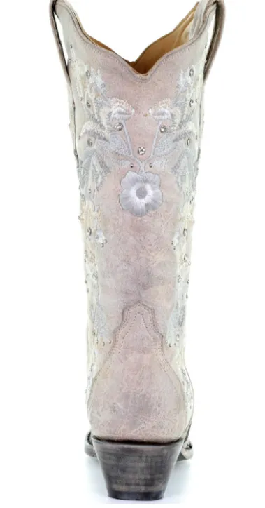 Corral Women's White Floral Embroidery & Crystals Boots