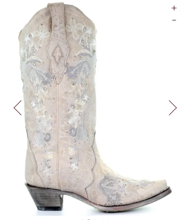 Corral Women's White Floral Embroidery & Crystals Boots