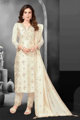 Cream Sequins work Straight Cut Salwar Suit