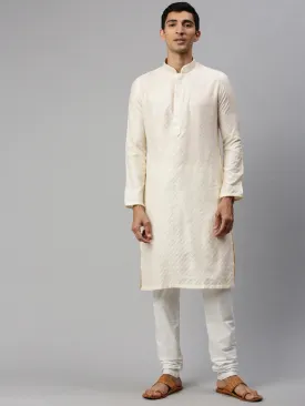 Cream Textured Kurta Set