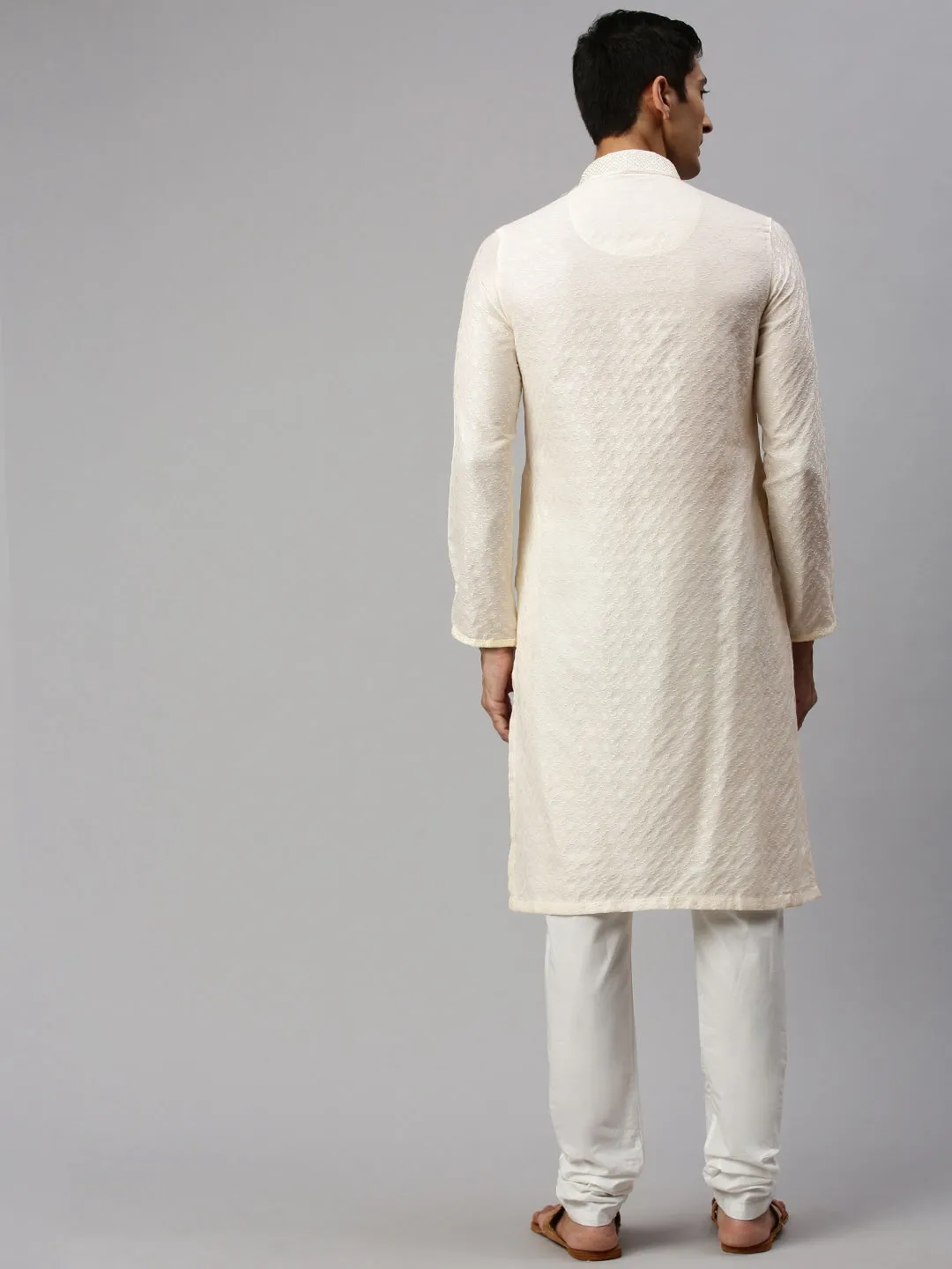 Cream Textured Kurta Set