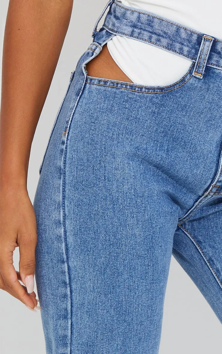 Cut Out High Waist Straight Leg Jeans