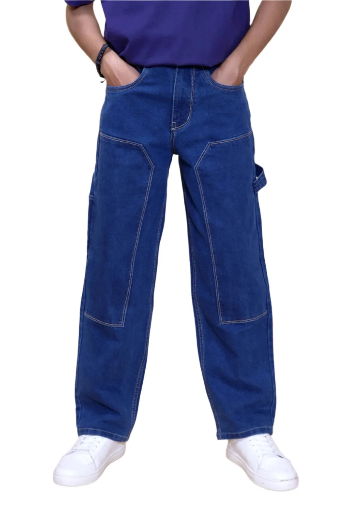 Dark Blue Baggy Straight Fit Carpenter Jeans[UNISEX]