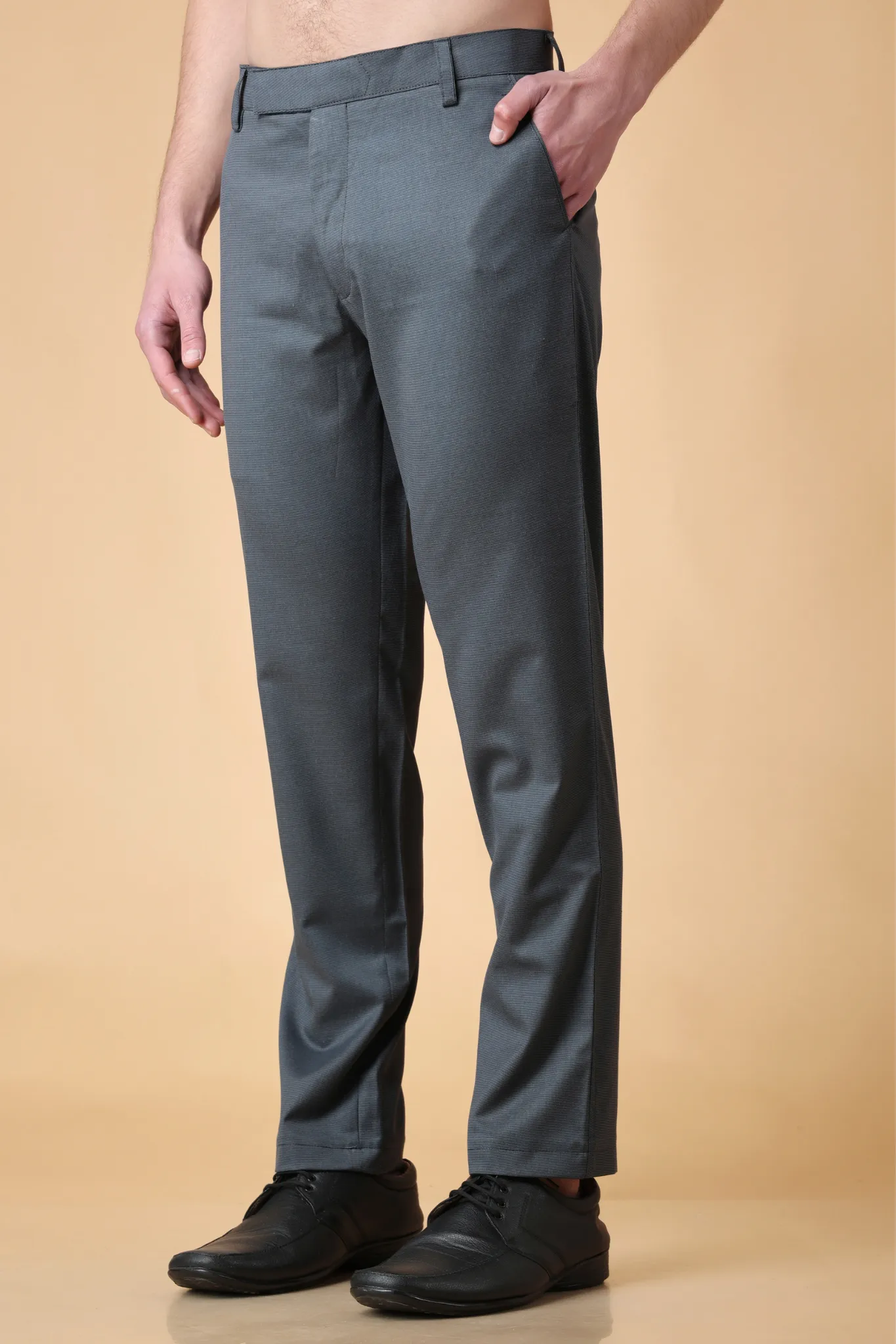 Dark Grey Textured Stretch Trousers