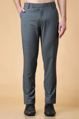 Dark Grey Textured Stretch Trousers