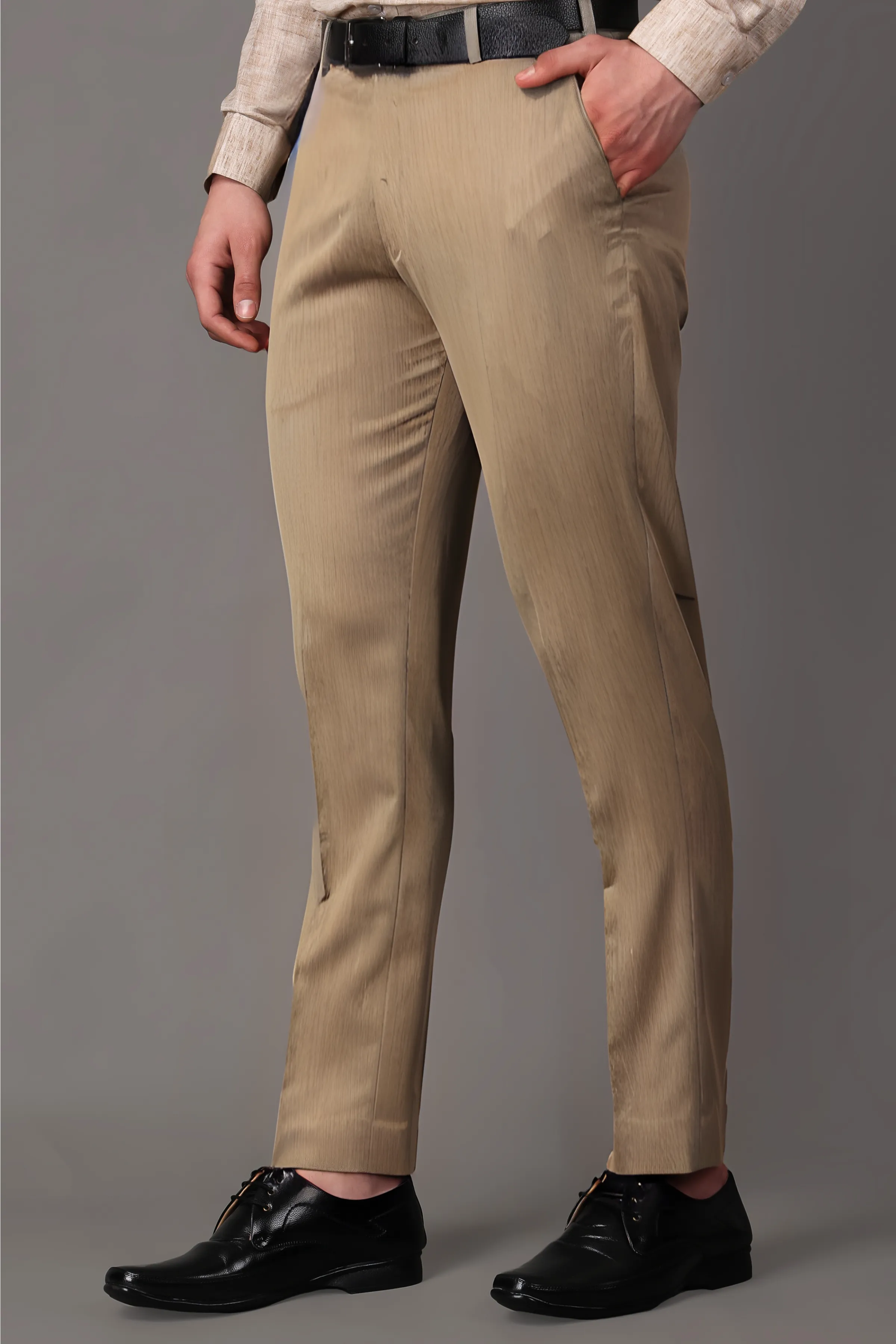 Dark Khakhi Textured Formal Trousers