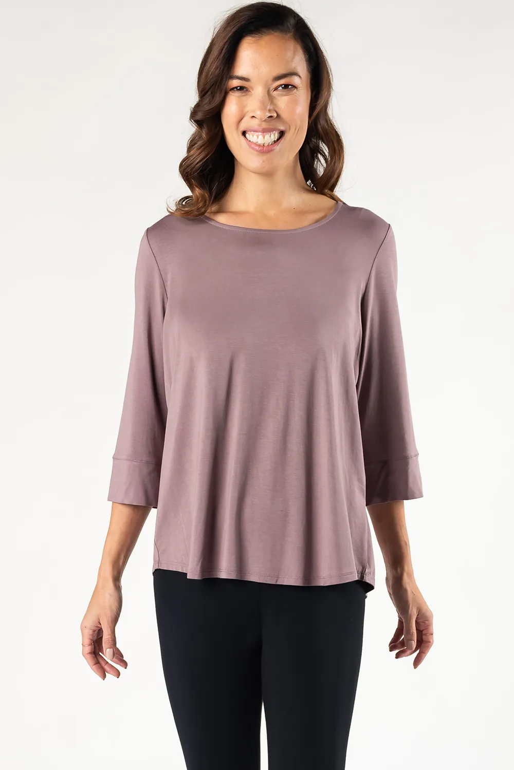 Diana 3/4 Cuffed-Sleeve Bamboo Top - Mauve Taupe