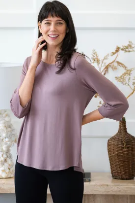 Diana 3/4 Cuffed-Sleeve Bamboo Top - Mauve Taupe