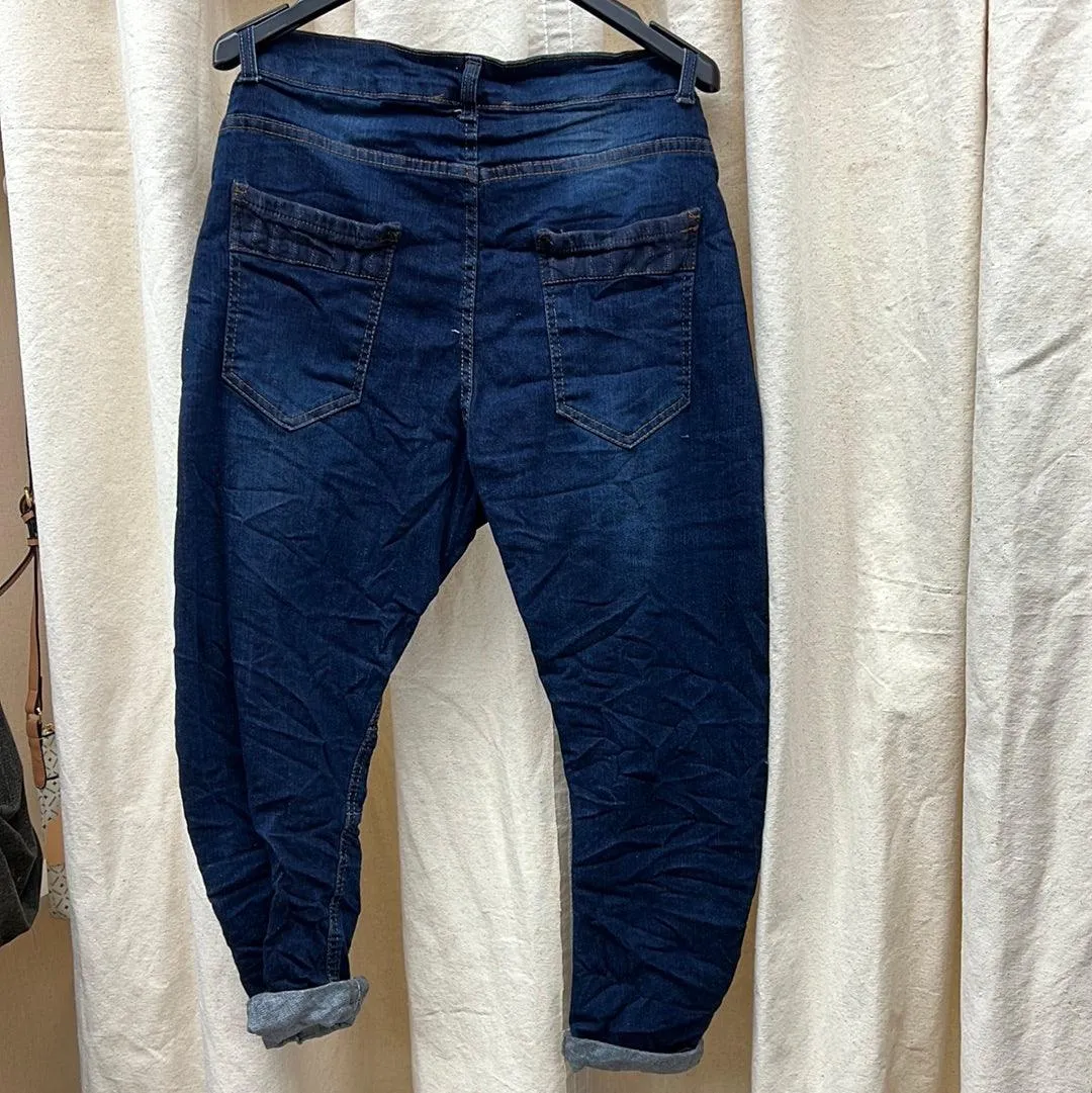 Dis Moi Italian Jeans Pants in Indigo with patches VA3011