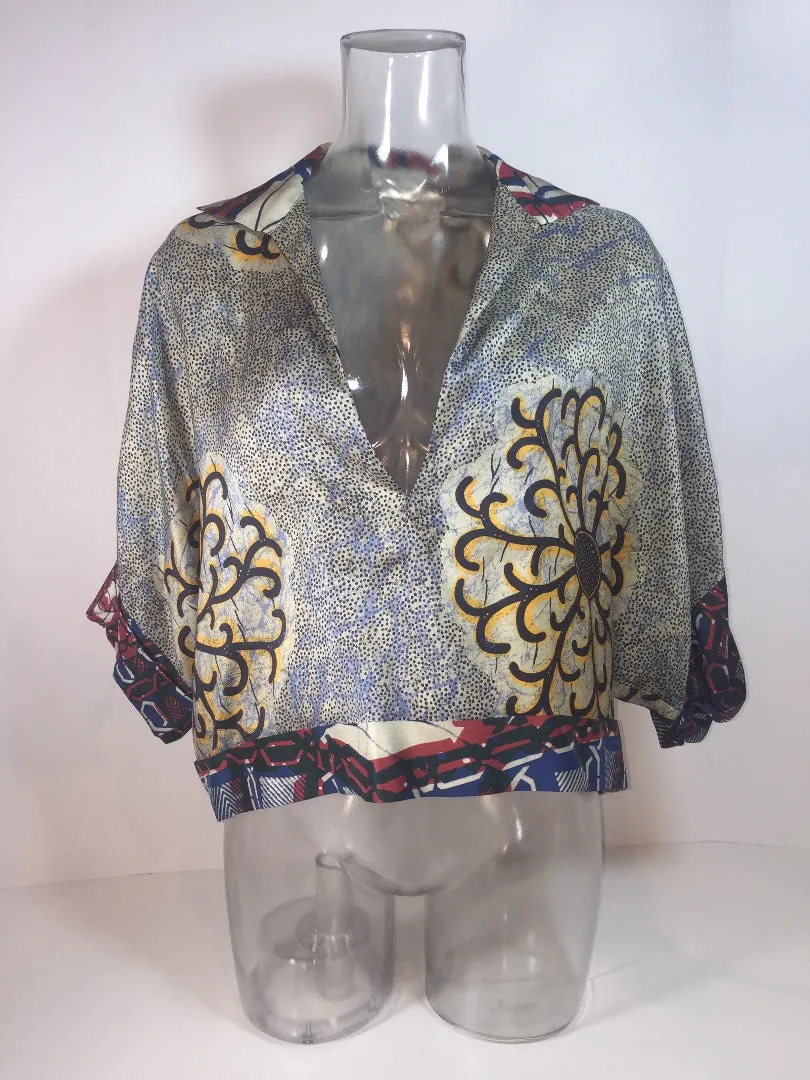 DRIES VAN NOTEN Deep V-Neck Cuffed Silk Blouse Size Small 4-6