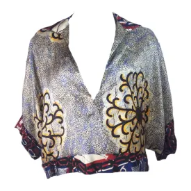 DRIES VAN NOTEN Deep V-Neck Cuffed Silk Blouse Size Small 4-6