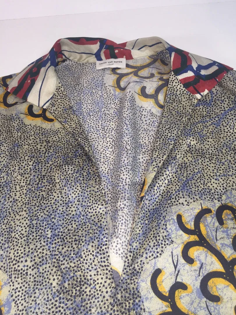 DRIES VAN NOTEN Deep V-Neck Cuffed Silk Blouse Size Small 4-6