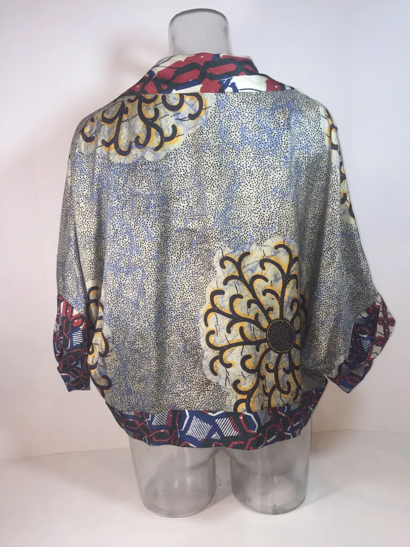 DRIES VAN NOTEN Deep V-Neck Cuffed Silk Blouse Size Small 4-6