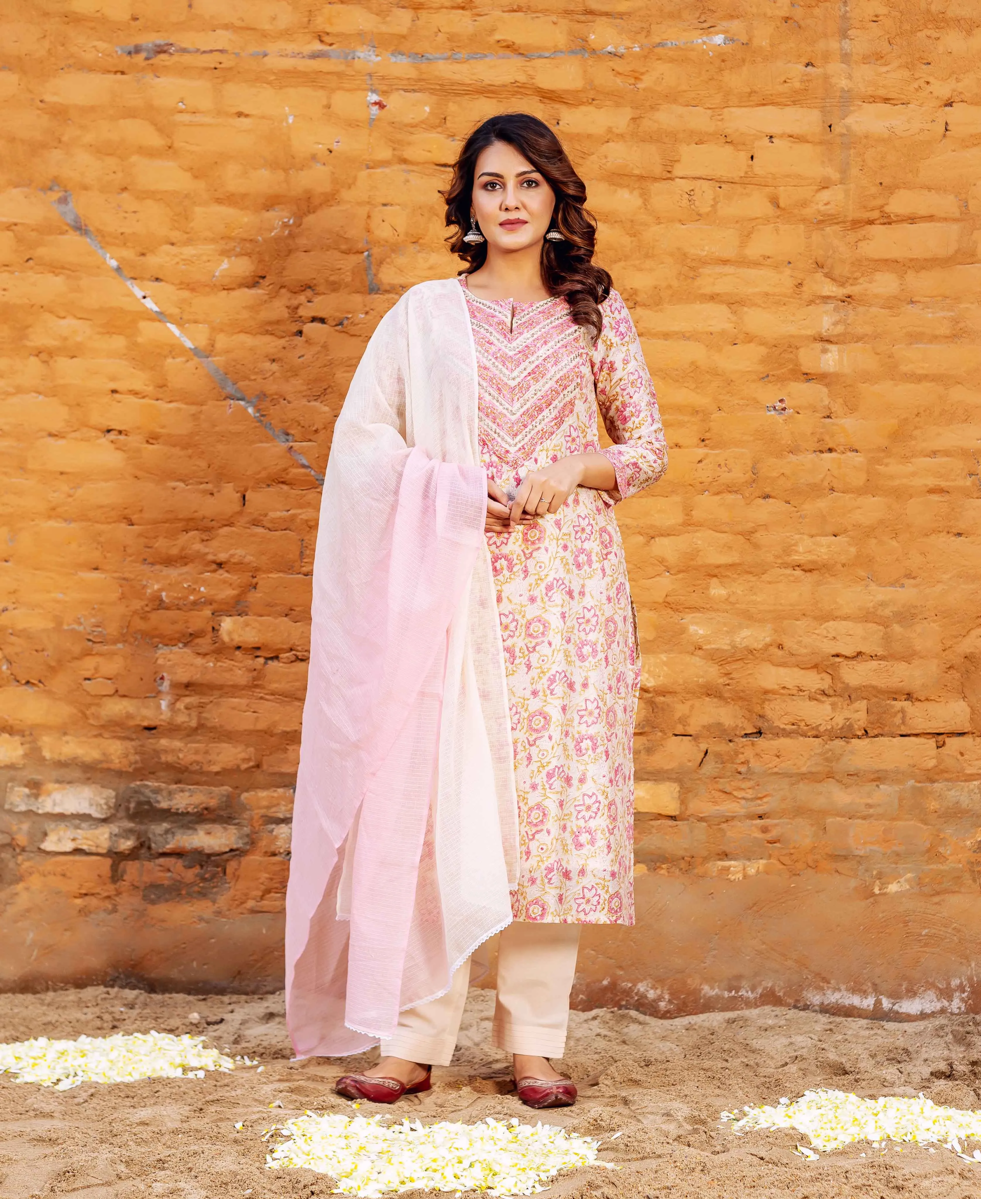 Farah Chanderi Block Printed Straight Kurta