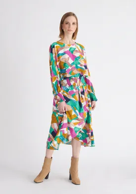 Geometrical Print Balloon Sleeve Blouse