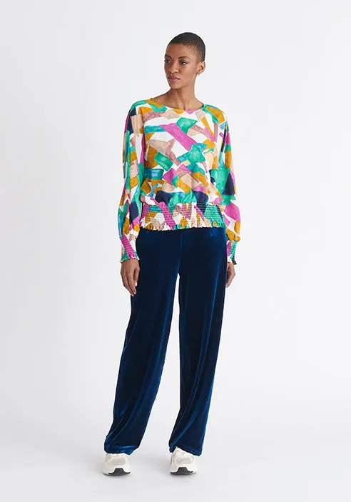 Geometrical Print Balloon Sleeve Blouse