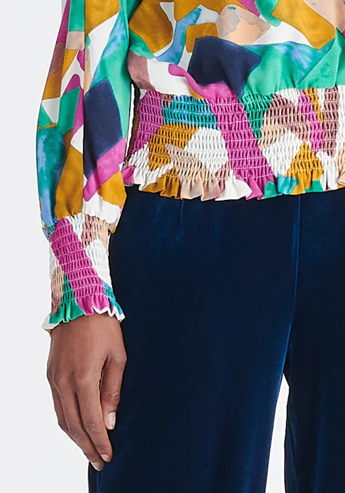 Geometrical Print Balloon Sleeve Blouse