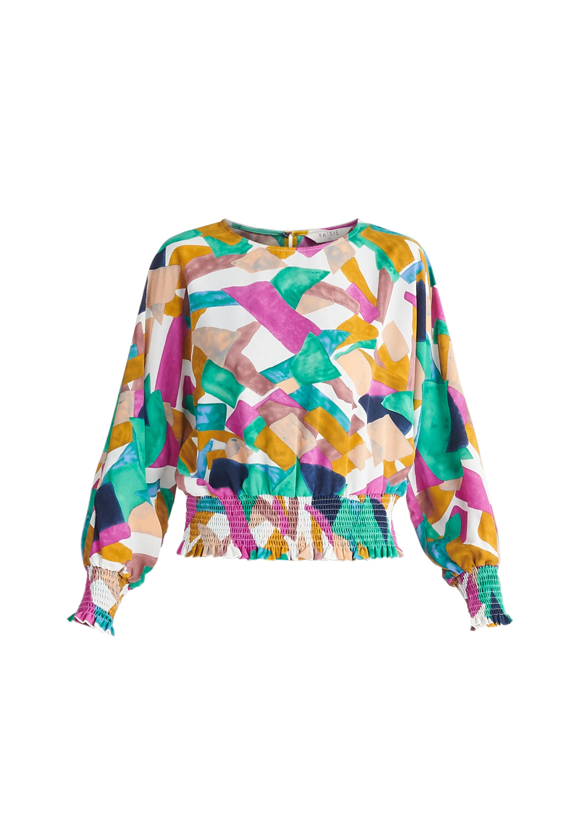 Geometrical Print Balloon Sleeve Blouse