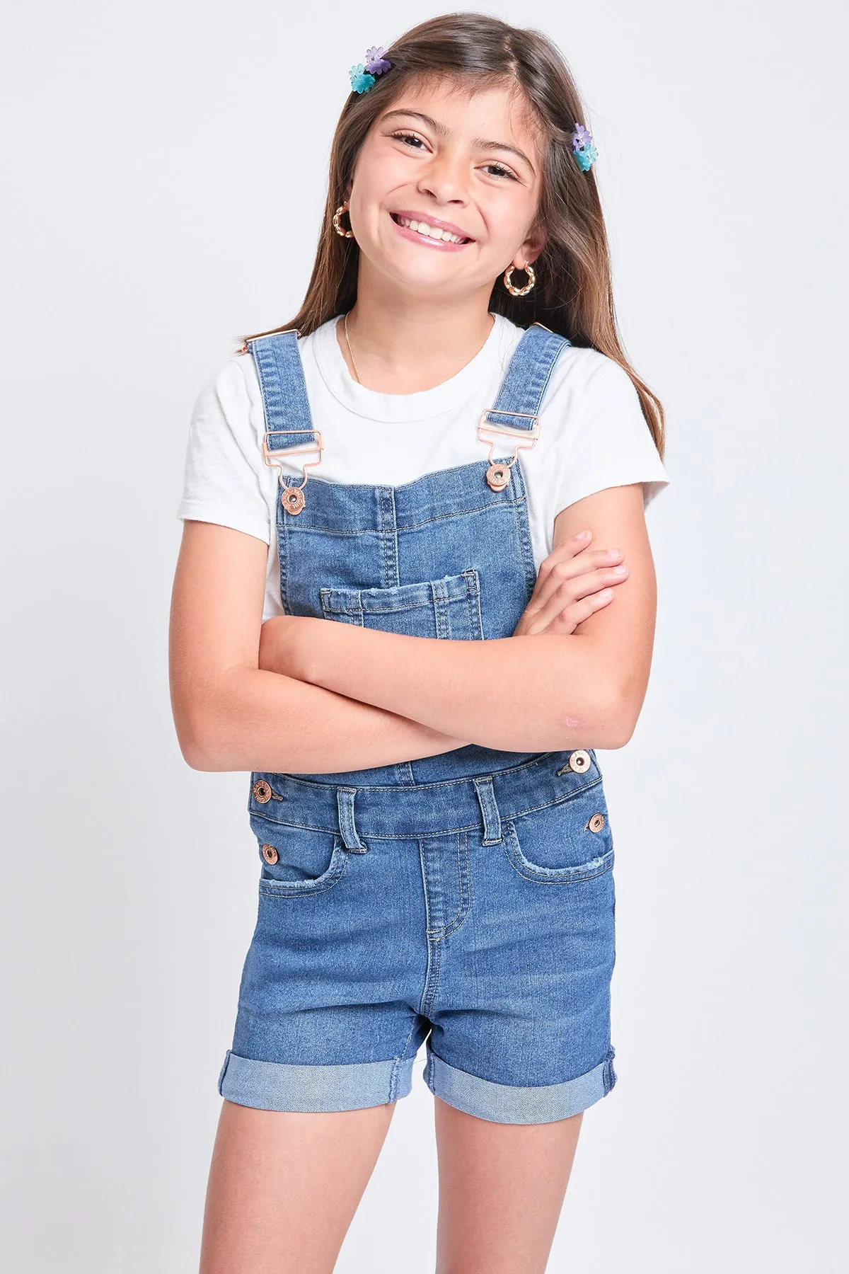 Girls Bib Cuffed Shortalls