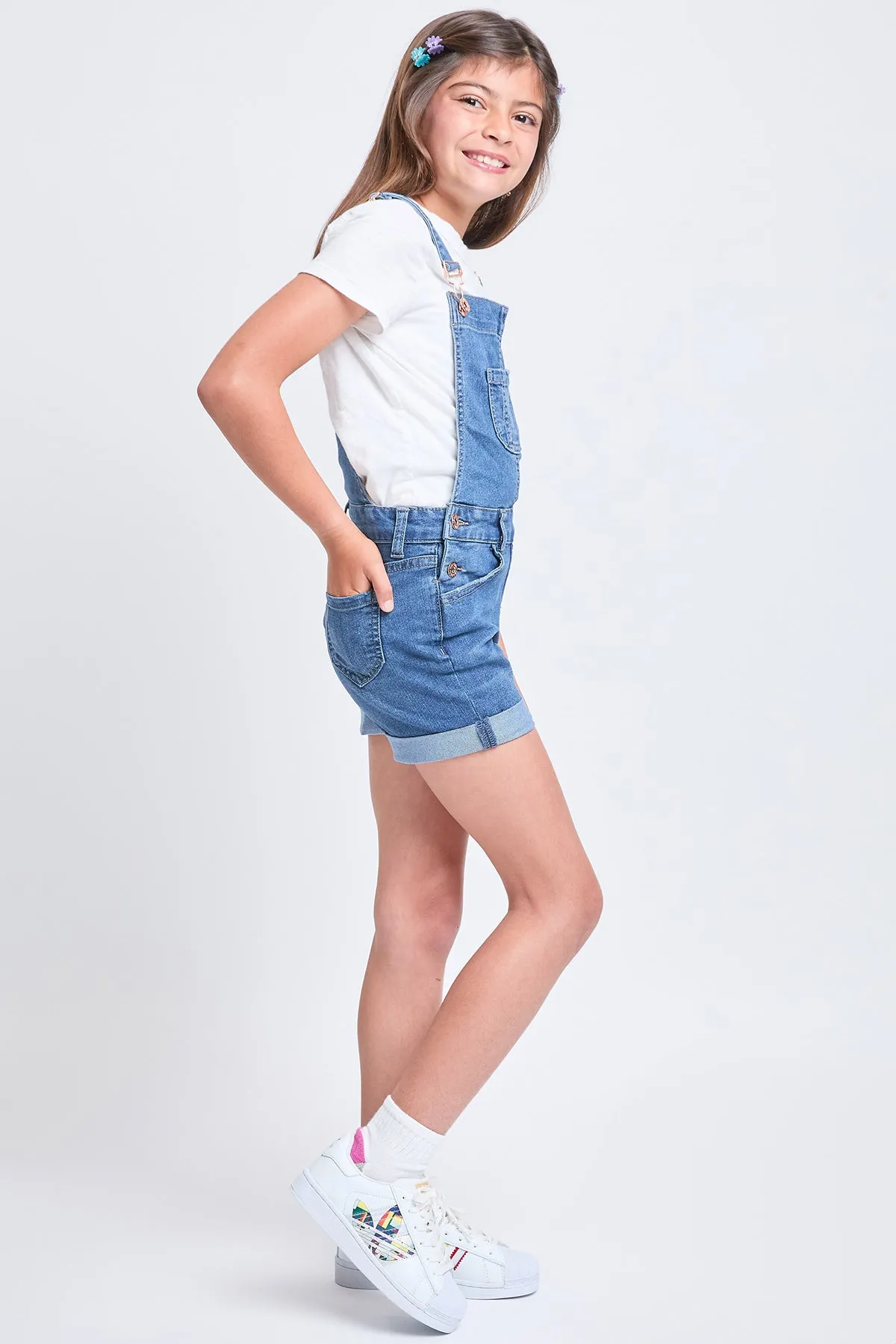 Girls Bib Cuffed Shortalls