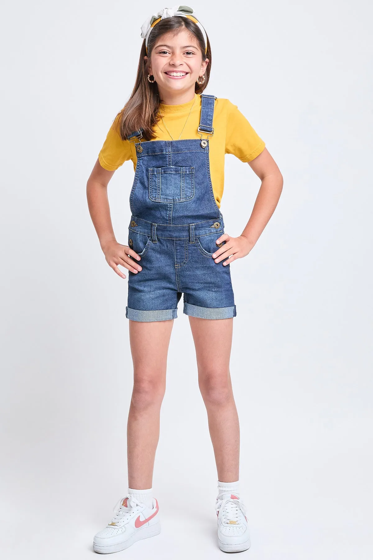 Girls Bib Cuffed Shortalls