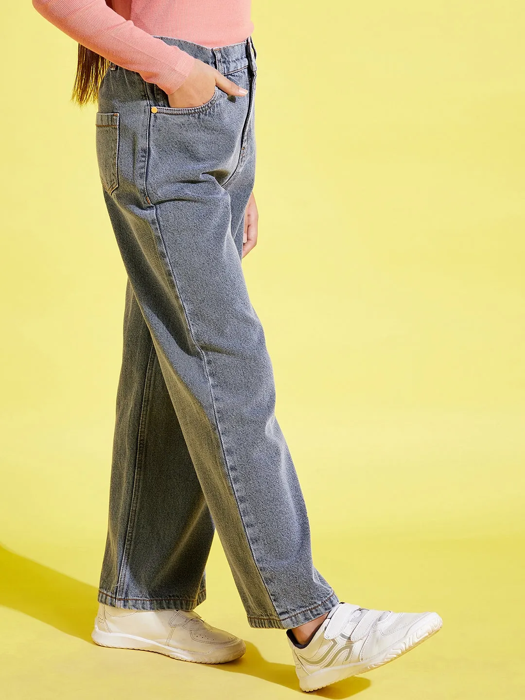 Girls Grey Acid Wash Straight Jeans