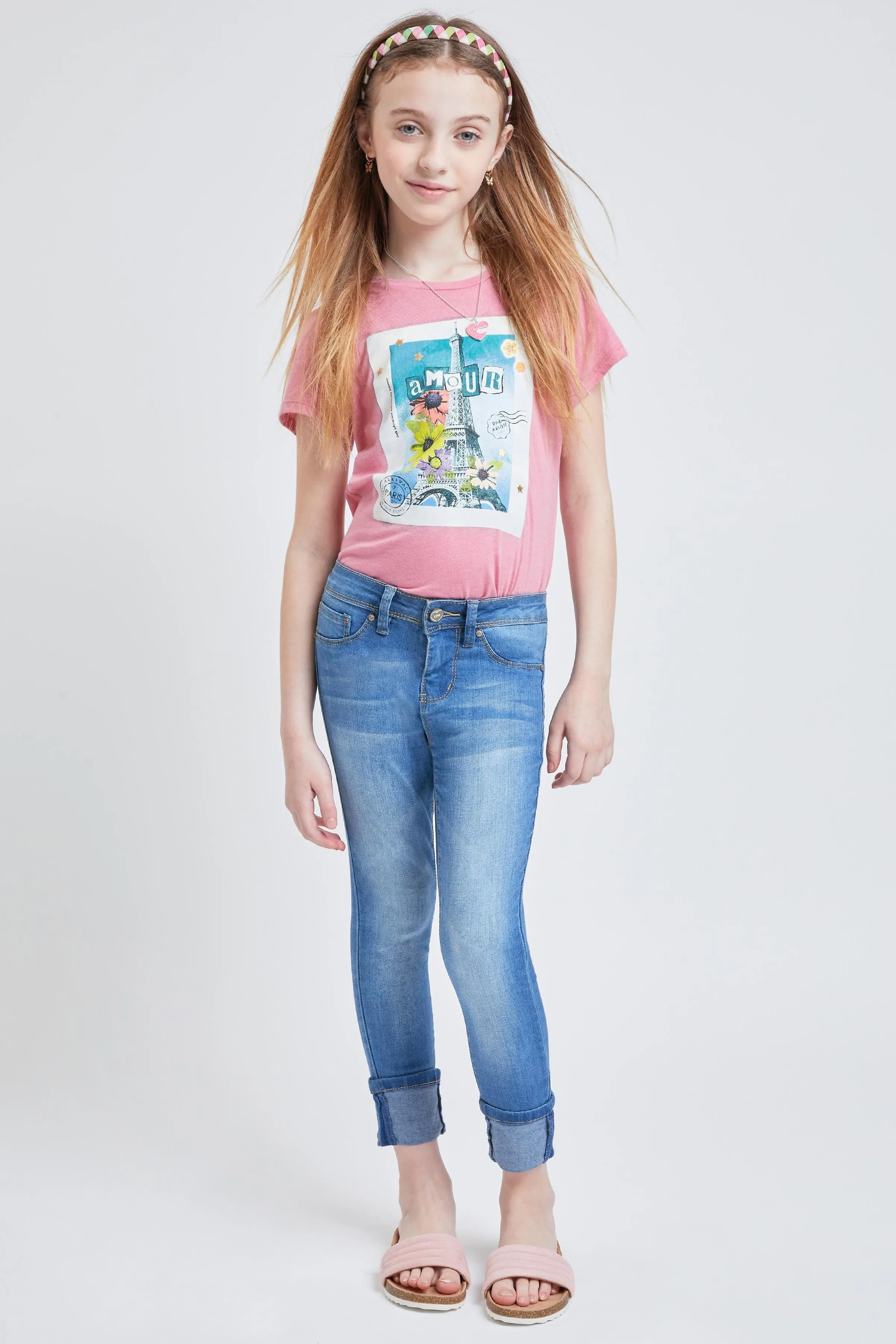 Girls Wide Cuff Denim Skinny Jeans