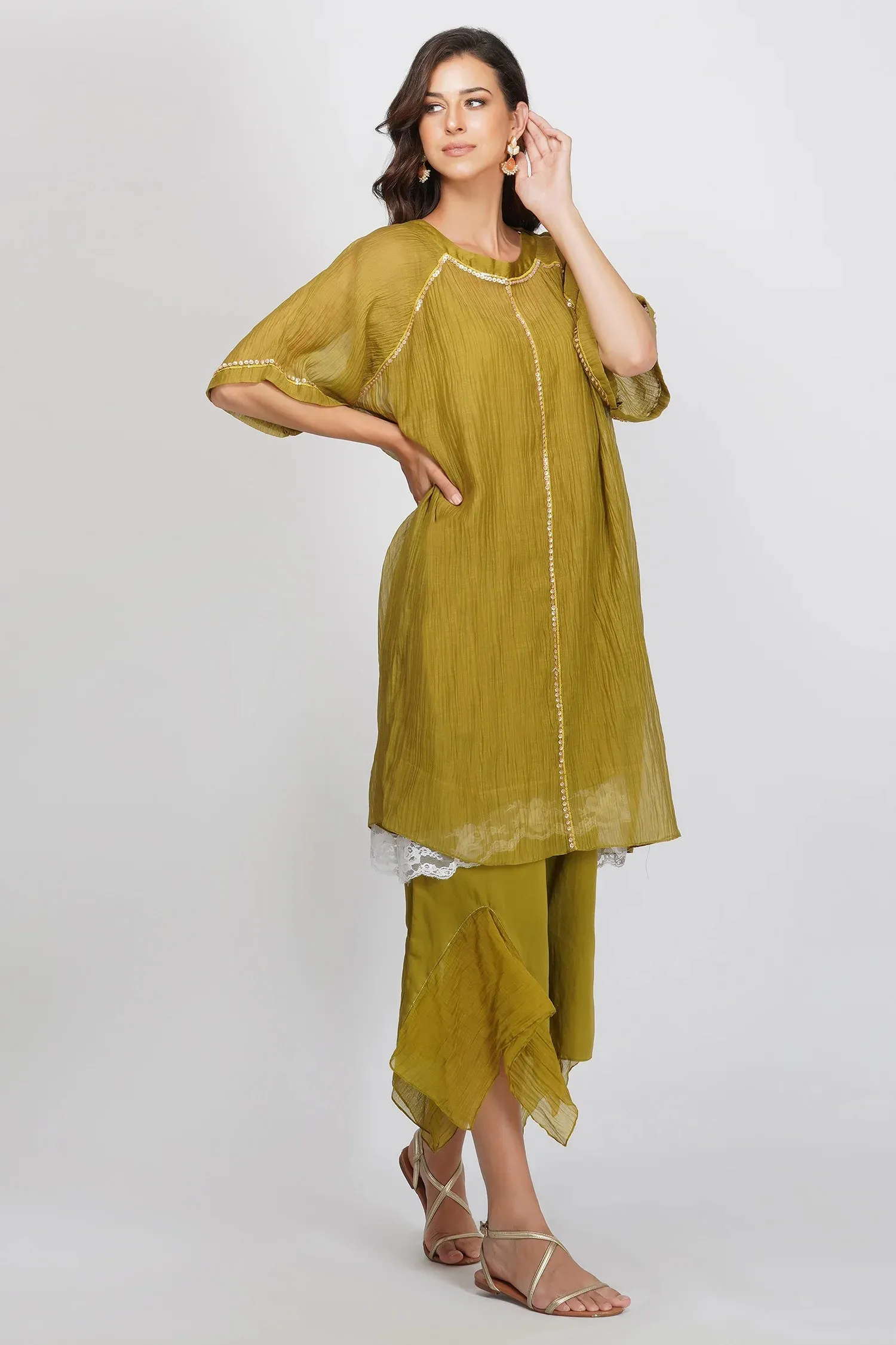 Green Asymmetric Tunic Set