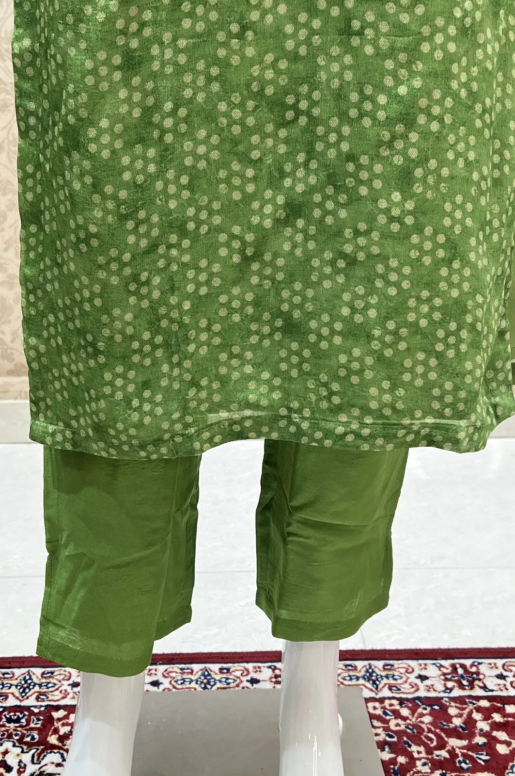 Green Mirror, Thread and Stone work with Digital Print Straight Cut Salwar Suit