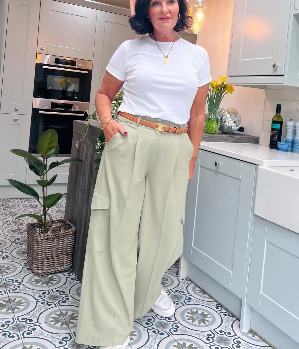 Green Wide Leg Cargo Trousers