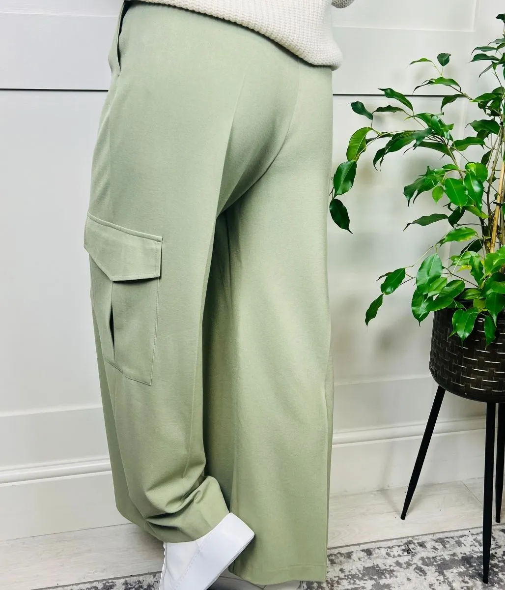 Green Wide Leg Cargo Trousers