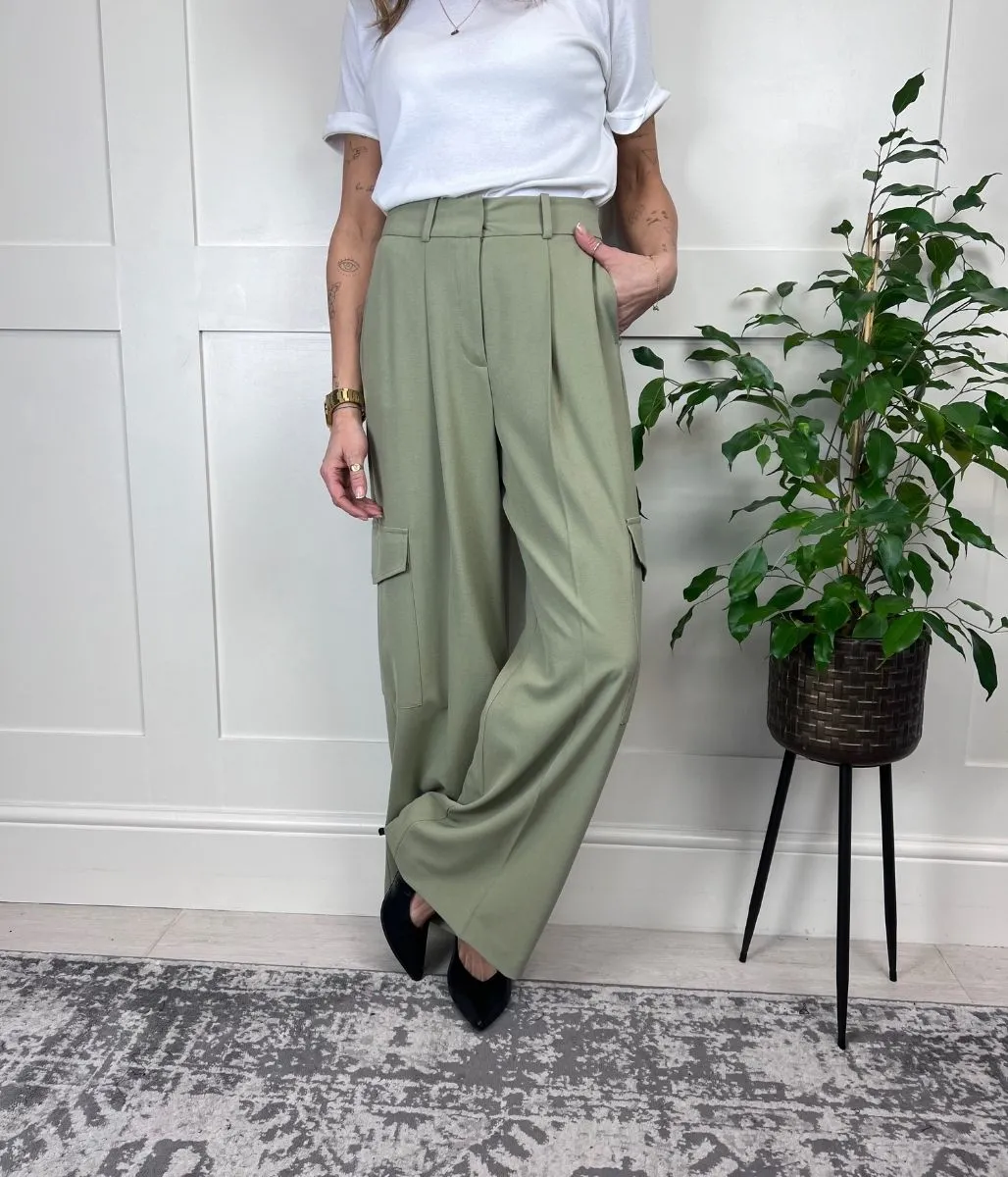 Green Wide Leg Cargo Trousers