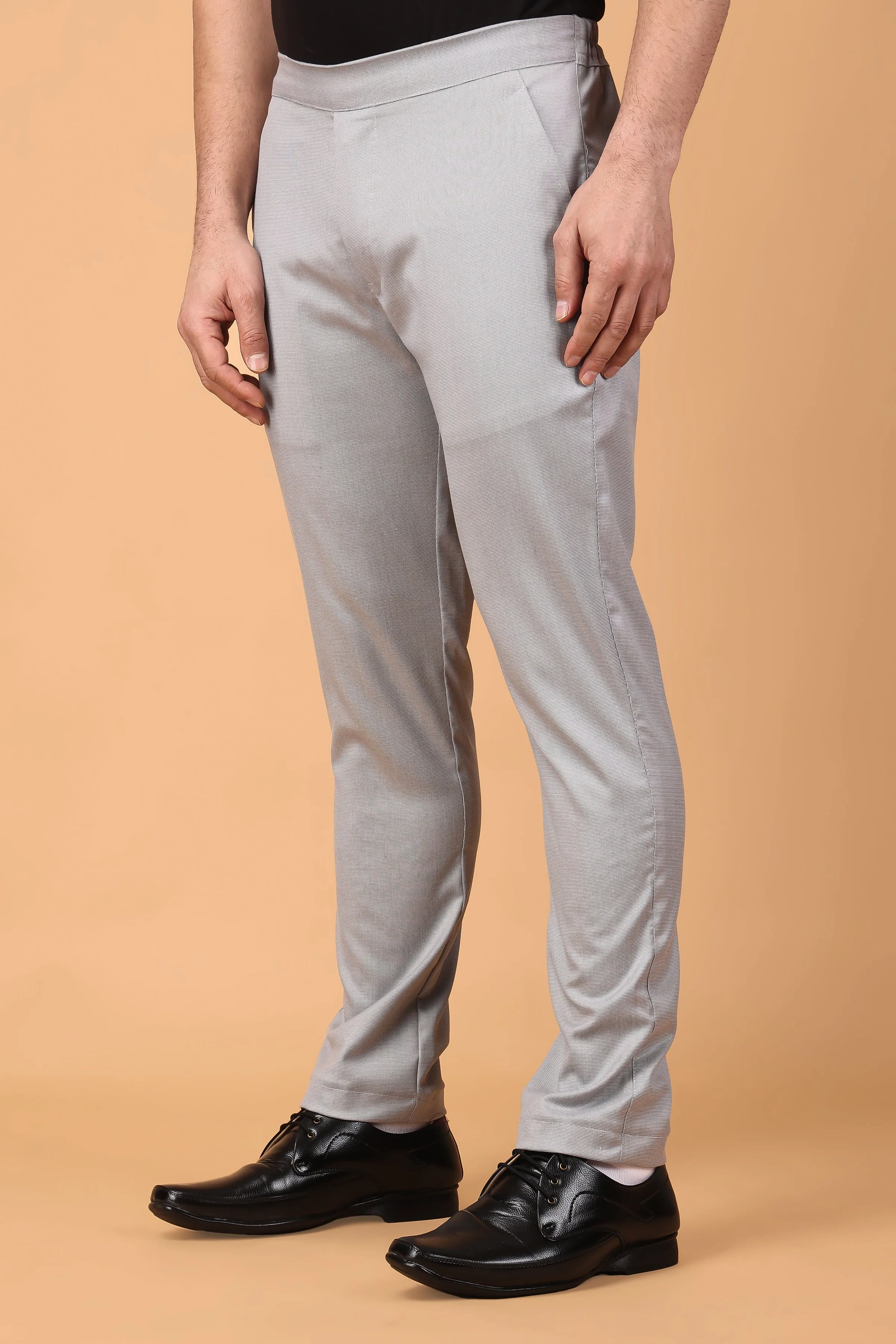 Grey Textured Comfort Fit Formal Trousers