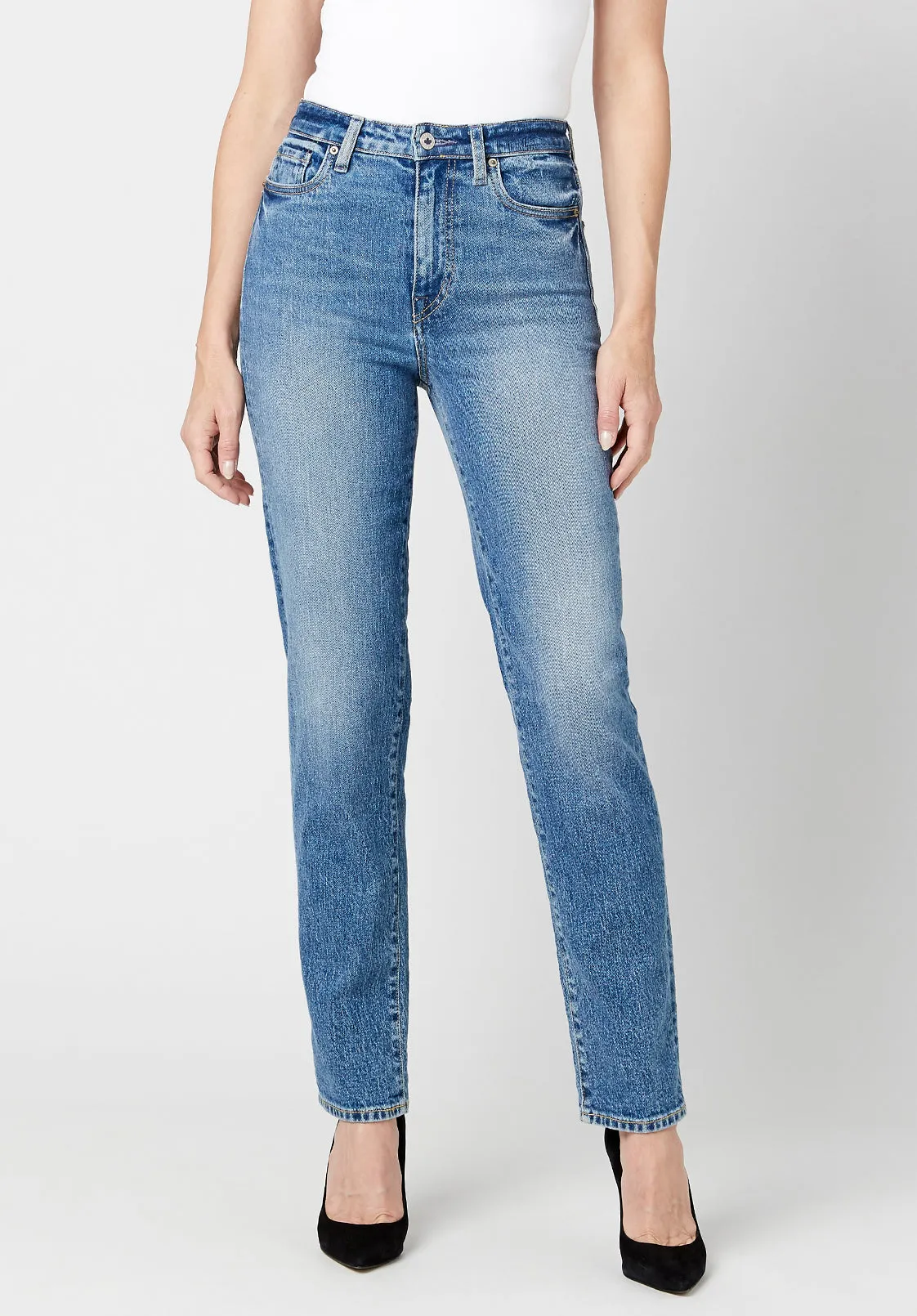 High Rise Straight Jayden Women's Jeans in Veined and Crinkled Blue - BL15856