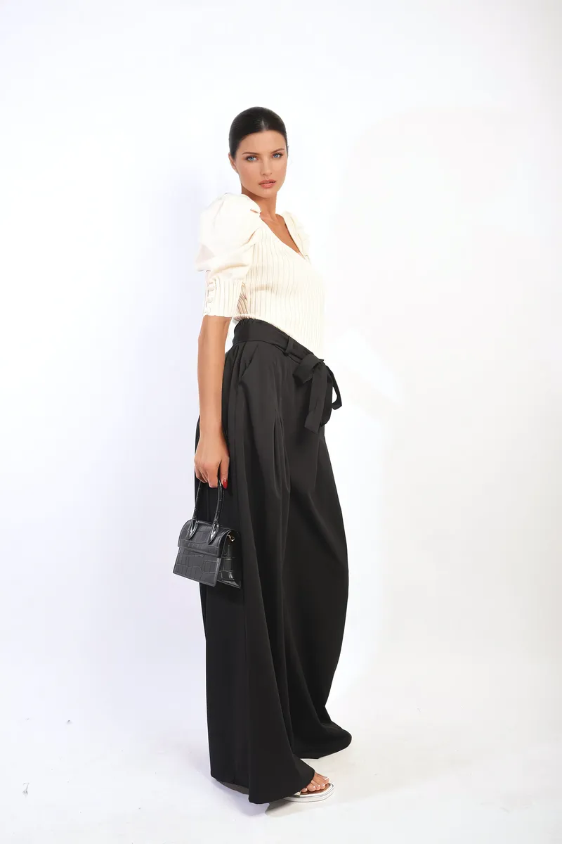 High Waist Belted Wide Leg Trouser