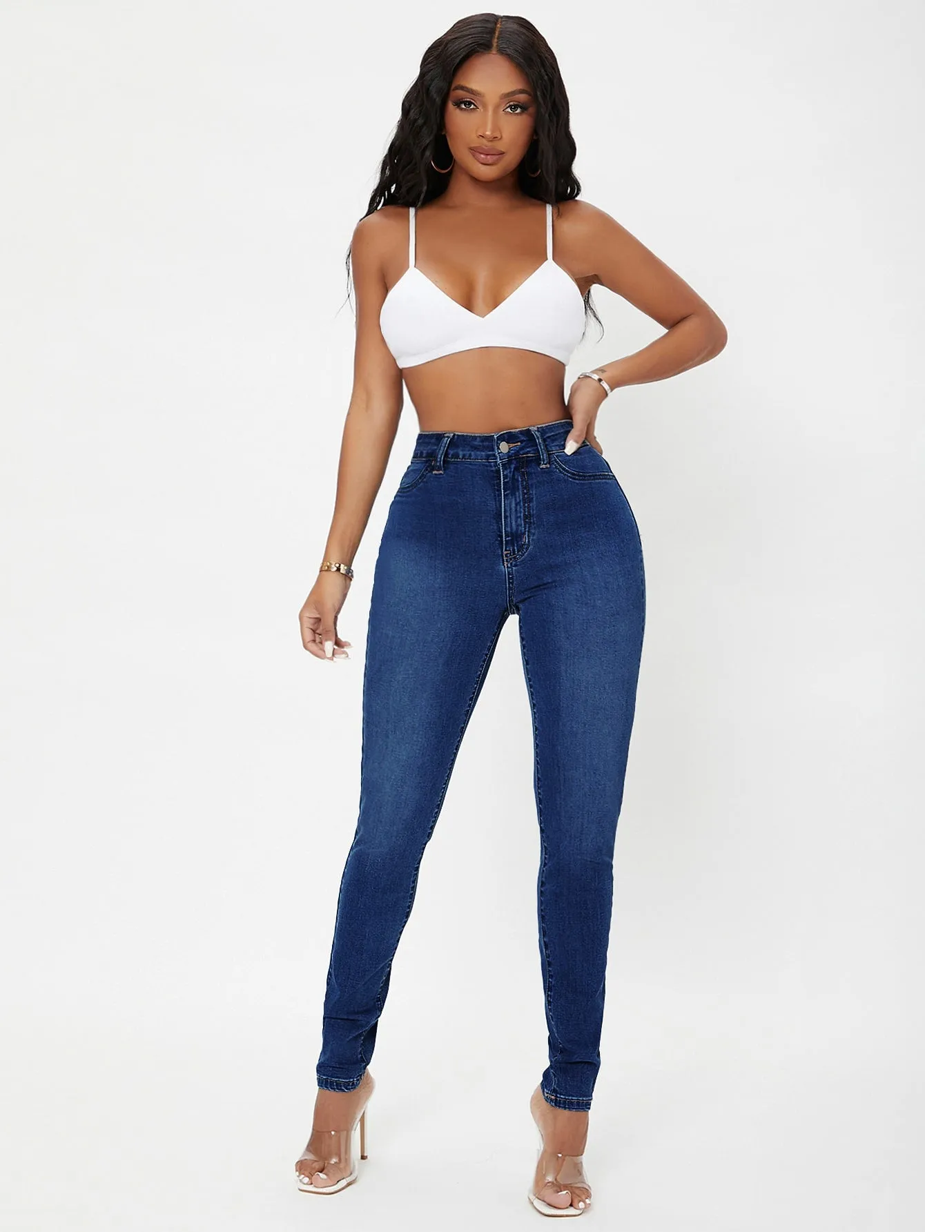 High Waist Zip Fly Skinny Jeans