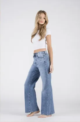 High Waisted Wide Leg Stretch Denim | Medium Wash