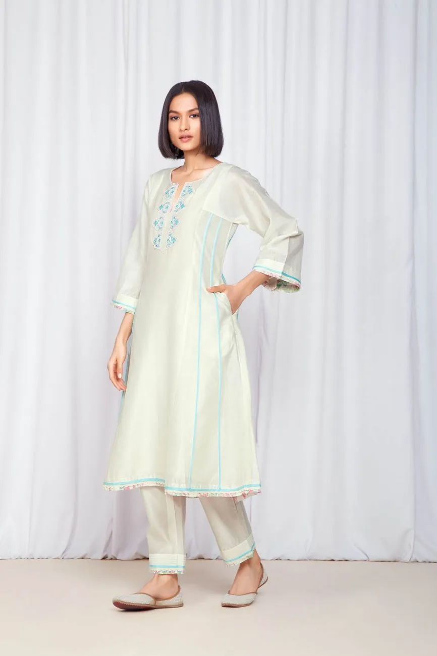 Ivory And Light Turquoise Kurta Set