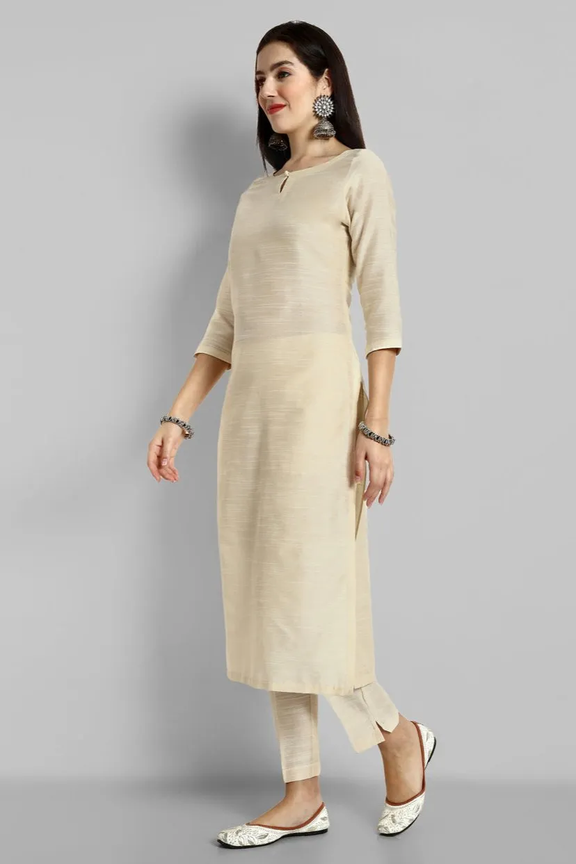 Ivory Cotton Silk Boat Neck Kurta