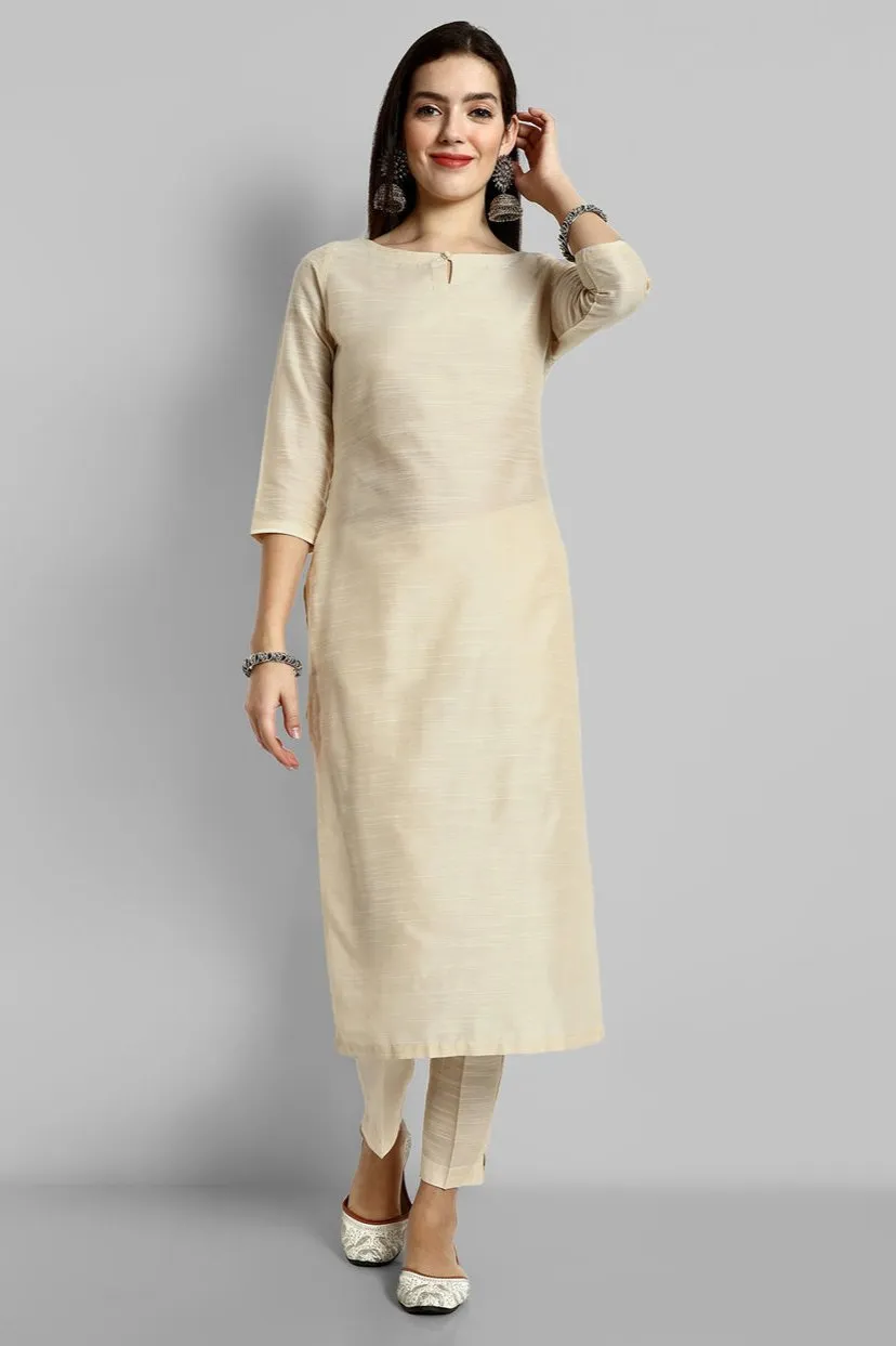 Ivory Cotton Silk Boat Neck Kurta