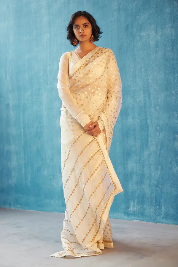 Ivory Organza Silk Saree