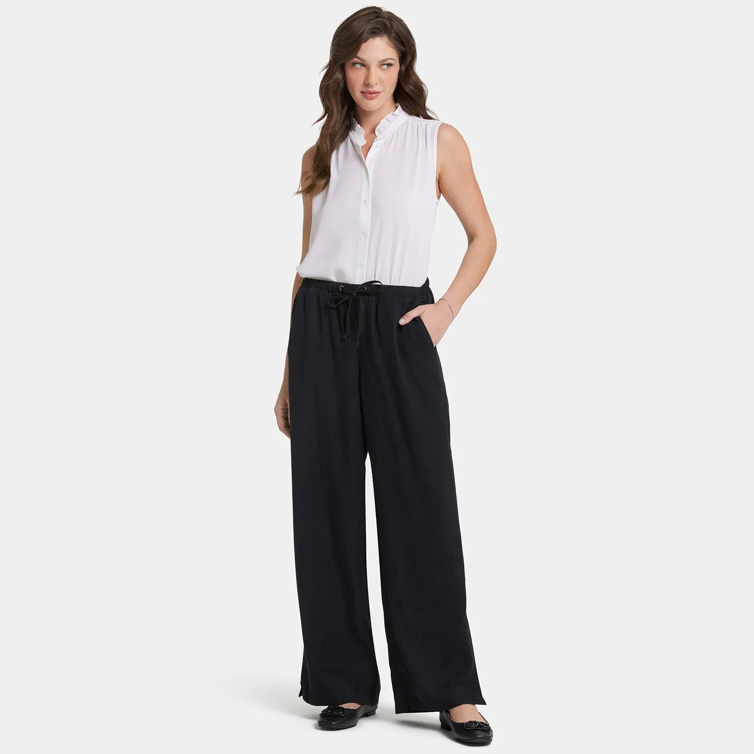 Jayne Wide Leg Pull-On Pants - Overdye Black