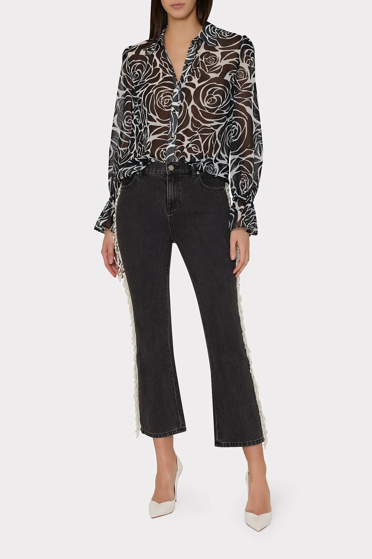 Lacey Black Rose Print Blouse