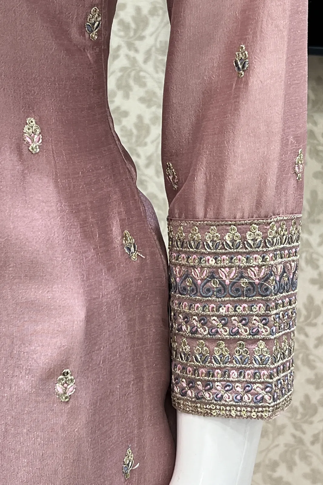 Light Pink Sequins, Zari and Thread work Straight Cut Salwar Suit